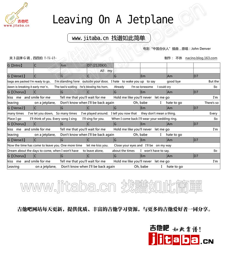 James Last-Leaving On A Jetplane  guitar pro
